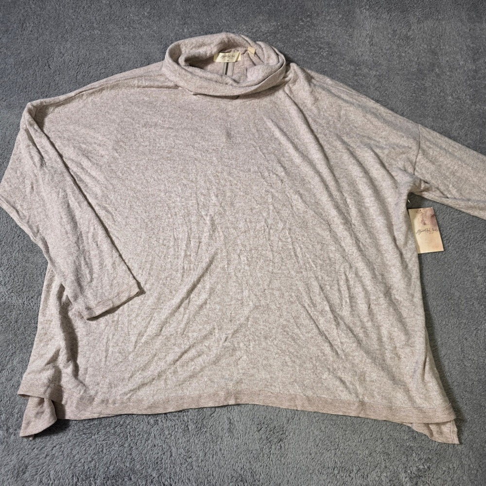 A Beautiful Soul Womens 14-18 Cowl Neck Top Oatmeal Heather Back Zip Oversized